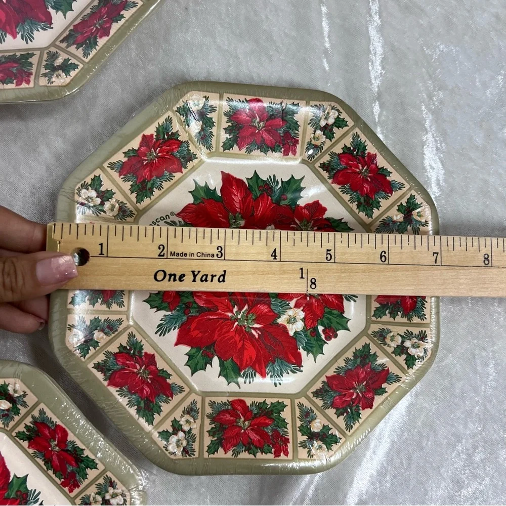 Vintage Festive Poinsettia Octagonal Salad Plates sealed 32 plates 7 inch.